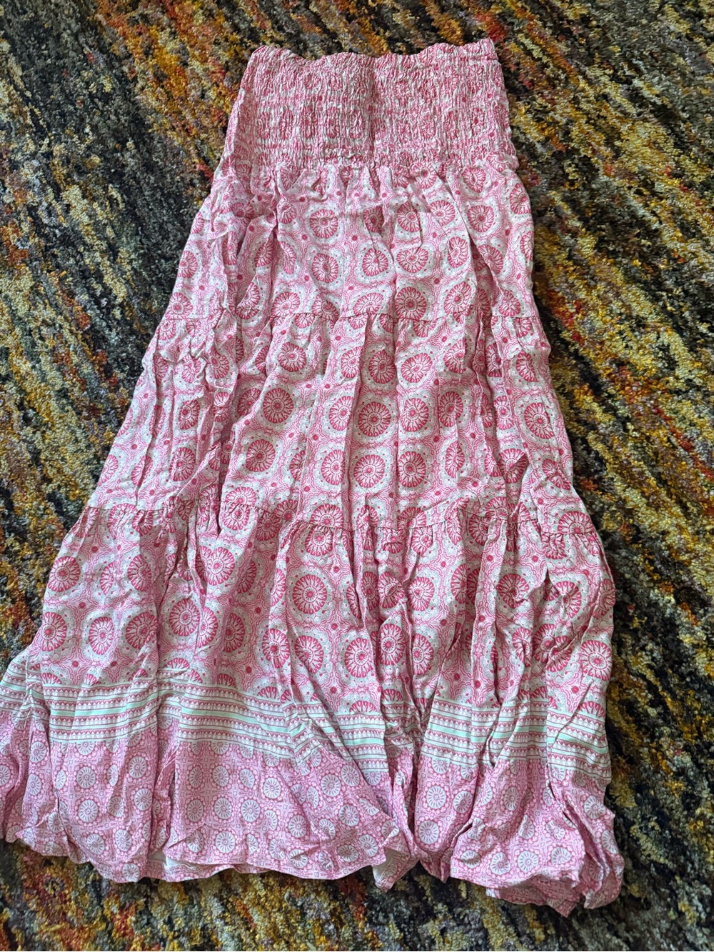 Boho Pink Maxi Skirt with Smocked Waist Convertible Dress S